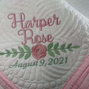 Heirloom Baby Quilt, Personalized Baby Girl Rose Quilt, Beautiful Soft Rose Floral Personalized Baby Girl Heirloom Quilt, Baby Keepsake Gift