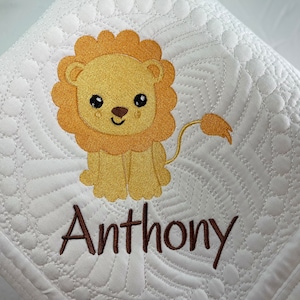 Heirloom Baby Quilt, Personalized Baby Lion Heirloom Keepsake Quilt Blanket, Lion Nursery Blanket, Baby Keepsake, Baby Shower Gift
