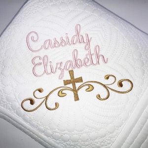 Baby Baptism Blanket, Baptism, Christening Heirloom Baby Quilt, Personalized Baby Girl Cross Quilt, Baby Baptism Keepsake Gift