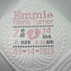 Personalized Heirloom Baby Quilt with Birth Stats, Baby Boy or Girl Footprints Heirloom Birth Statistic Announcement Blanket, Baby Keepsake