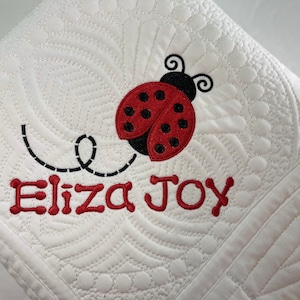 Personalized Ladybug Baby Girl Heirloom Baby Quilt, Ladybug Baby Blanket, Baby Shower Gift, Ladybug Baby Gift, Baby Keepsake Gift