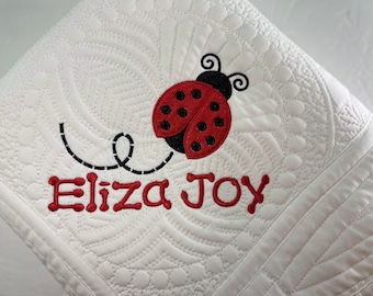 Personalized Ladybug Baby Quilt | Custom Name Nursery Blanket | Handmade Baby Gift
