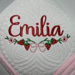 Personalized Baby Girl Strawberry Floral Heirloom Baby Quilt Blanket, Baby Shower Gifts for Girls