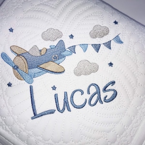 Personalized Baby Boy Helicopter Plane Heirloom Baby Quilt, Personalized Airplane Baby Keepsake Quilt Blanket, Baby Keepsake Gift with Name