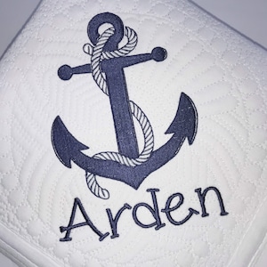 Edredón de reliquia para bebé, manta de recuerdo personalizada con monograma de ancla azul marino para bebé niño, regalo personalizado para baby shower