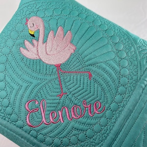 Heirloom Baby Quilt, Personalized Baby Girl Flamingo Quilt, Beautiful Personalized Flamingo Baby Girl Heirloom Keepsake Quilt Blanket