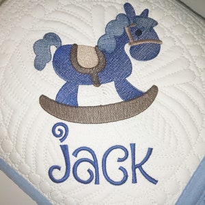 Personalized Baby Boy or Girl Rocking Horse Heirloom Baby Quilt Keepsake Blanket image 1