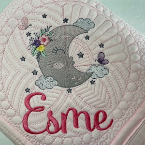 Personalized Baby Girl Moon & Stars Heirloom Baby Quilt, Floral Moon and Stars Heirloom Quilt, Baby Keepsake Gift, Baby Shower Gift for Girl