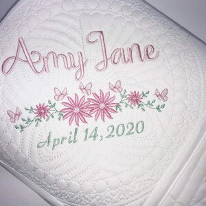 Butterfly Heirloom Baby Quilt, Personalized Baby Girl Quilt, Beautiful Floral & Butterfly Floral Personalized Baby Girl Keepsake Gift