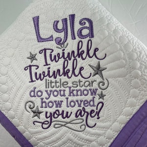 Heirloom Baby Quilt, Personalized &quot;Twinkle, Twinkle Little Star&quot; Baby Girl or Baby Boy Blanket, Personalized Baby Keepsake Gift, Baby Shower