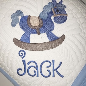 Personalized Baby Boy or Girl Rocking Horse Heirloom Baby Quilt Keepsake Blanket image 4