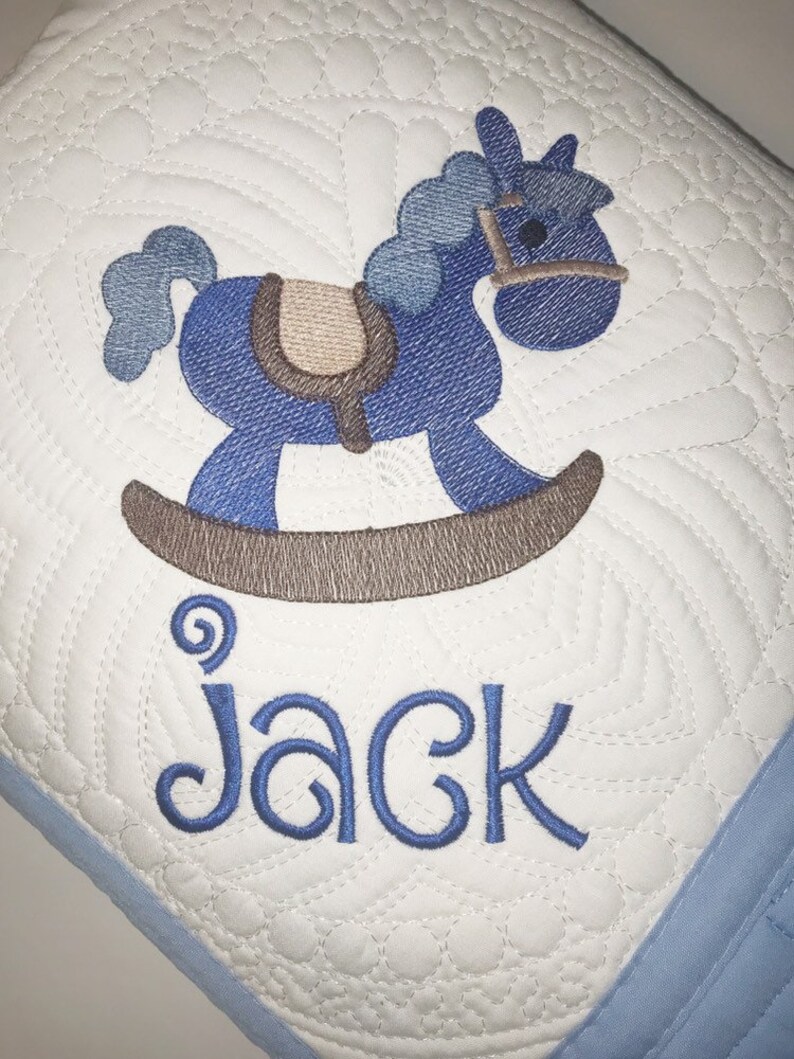 Personalized Baby Boy or Girl Rocking Horse Heirloom Baby Quilt Keepsake Blanket image 4