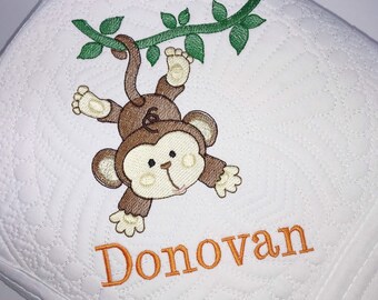 Gepersonaliseerde babyquilt aap, junglesafari kinderkamerdeken