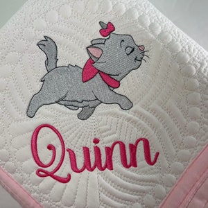 Personalized Baby Girl Heirloom Baby Quilt, Cat Kitten Quilt, Beautiful Personalized Kitten Cat Baby Girl Blanket, Baby Shower Gifts