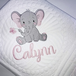 Personalized Baby Girl Elephant Quilt, Beautiful Personalized Elephant Baby Girl Heirloom Keepsake Quilt Blanket, Monogrammed Baby Gift