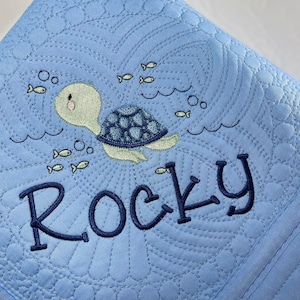 Sea Turtle Heirloom Baby Quilt, Personalized Baby Boy TurtleKeepsake Blanket, Personalized Baby Shower Gift, Baby Keepsake Gift Blanket