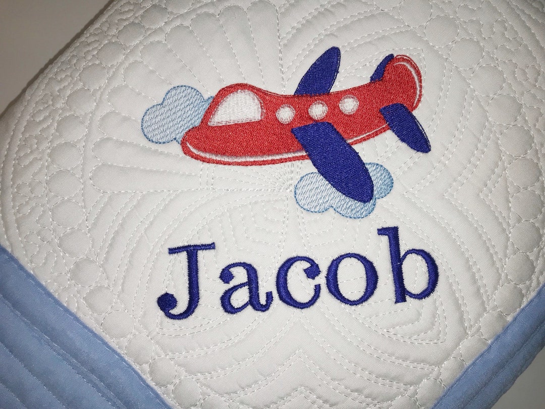 Airplane Baby Blanket With Name, Personalized Airplane Baby Heirloom