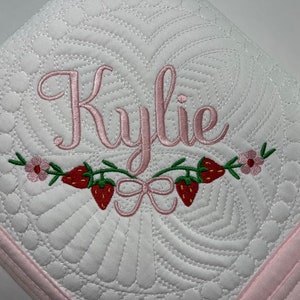 Personalized Baby Girl Strawberry Floral Heirloom Baby Quilt Blanket, Baby Shower Gifts for Girls