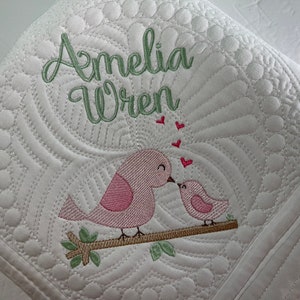 Personalisierte Baby-Quilt, gestickte Vogel-Decke, Erbstückgeschenk