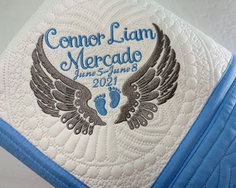 Edredón conmemorativo de ángel bebé, manta de recuerdo personalizada para bebé, recuerdo personalizado con nombre y fecha