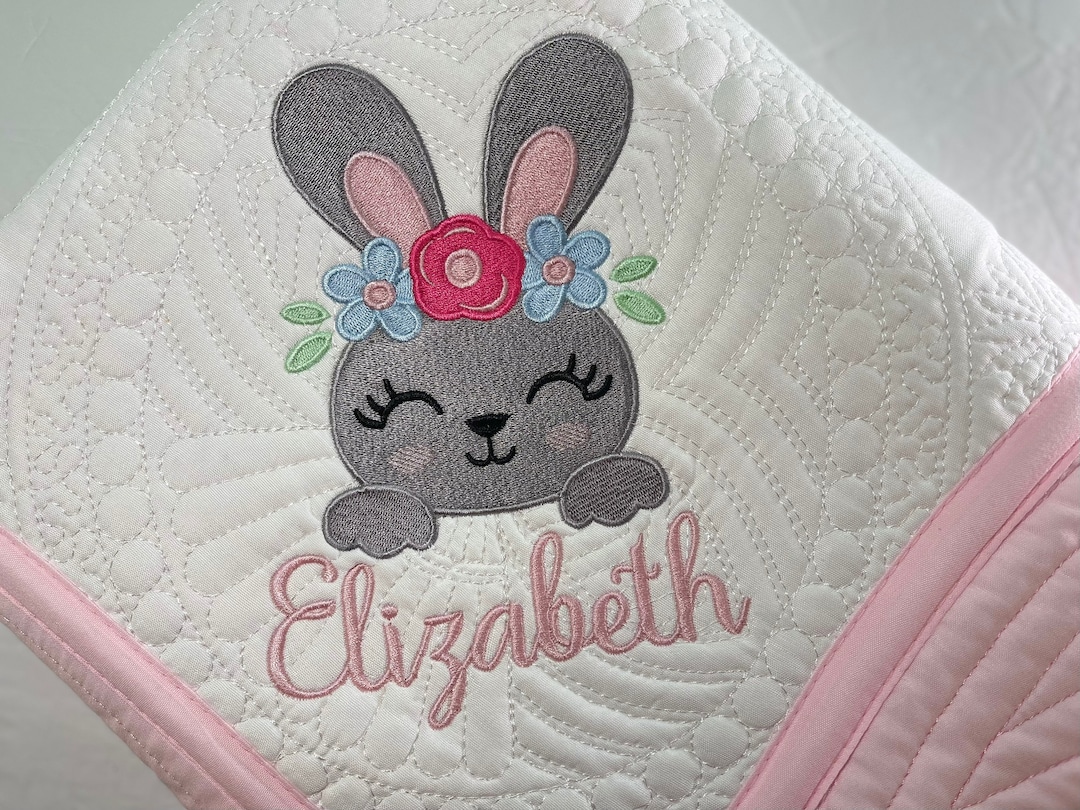 Personalized Bunny Rabbit Baby Girl Heirloom Baby Quilt, Bunny Baby ...