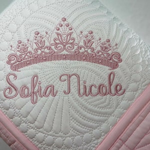 Edredón de reliquia para bebé, manta personalizada con corona de tiara de princesa real para niña, hermoso regalo de recuerdo con tiara personalizada para niña