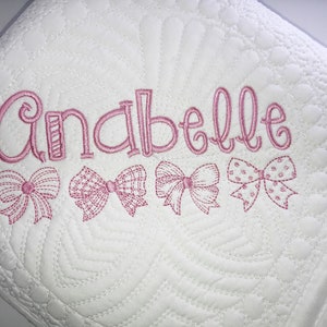 Heirloom Baby Quilt, Personalized Baby Girl Quilt, Beautiful Soft Personalized Baby Girl Heirloom Quilt With Bows, Baby Keepsake Gift