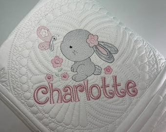 Personalized Baby Girls Blanket With Name - Custom Rabbit Design, 60x80 Inches, Super Soft Polyester, Gift For Newborns & Toddlers
