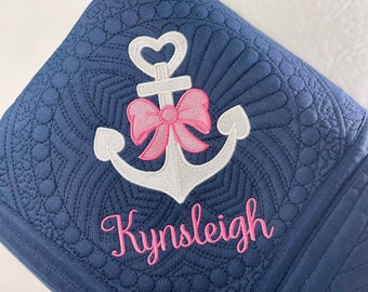 Personalisierte Baby-nautische Anker-Quilt, mit Monogramm-Andenken-Decke