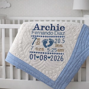 Personalized Baby Birth Statistics Quilt | Custom Name & Birth Info Blanket | Newborn Keepsake Gift | Heirloom Baby Quilt
