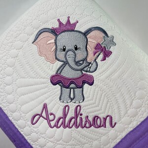Personalized Baby Girl Heirloom Baby Quilt with Princess Elephant, Personalized Elephant Baby Shower Gift, Baby Keepsake Gift with Elephant