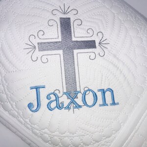Heirloom Baby Quilt, Baby Boy Baptism Blanket, Personalized Baby Boy Cross Quilt, Baby Keepsake Blanket, Baby Baptism Gift