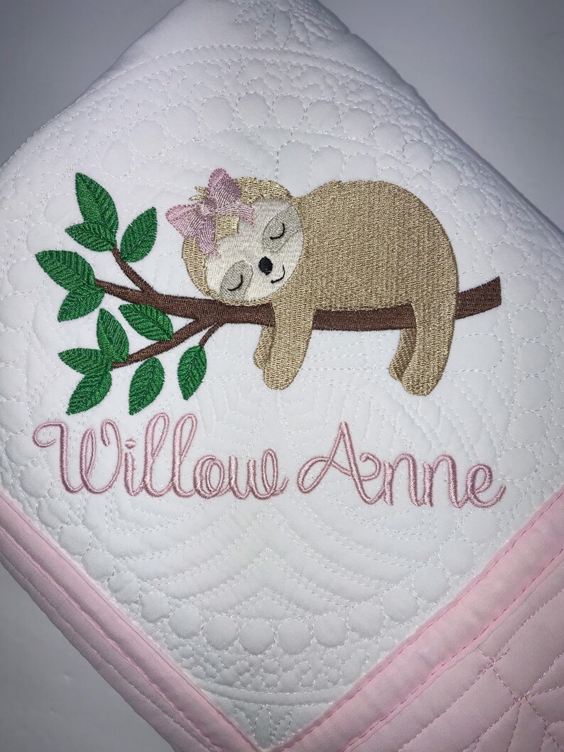 Personalized Baby Girl Sloth Heirloom Baby Quilt Blanket Etsy