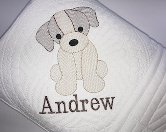 Edredón bordado personalizado con forma de cachorro para bebé, regalo de recuerdo familiar