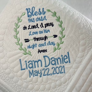 Heirloom Baby Quilt, Personalized Baby BOY "Bless This Child" Heirloom Baby Blanket, Personalized Baby Keepsake Gift, Religious Baby Gift