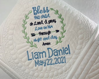 Heirloom Baby Quilt, Personalized Baby BOY "Bless This Child" Heirloom Baby Blanket, Personalized Baby Keepsake Gift, Religious Baby Gift
