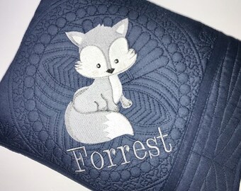 Personalisierte Polarfuchs Baby Quilt, gesticktes Erbstück Andenken