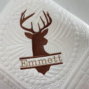 Heirloom Baby Quilt, Personalized Baby Boy Deer Baby Quilt, Baby Keepsake Gift, Hunting Baby Gift, Personalized Baby Shower Gift