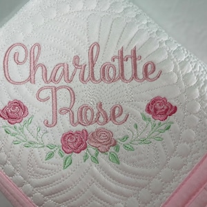Rose Heirloom Baby Quilt Personalized Baby Girl Floral Rose Blanket with Name, Personalized Baby Keepsake, Baby Shower Gift