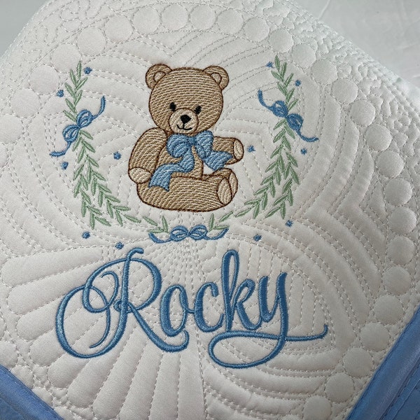 Heirloom Baby Quilt, Personalized Baby Teddy Bear Heirloom Baby Quilt Keepsake Blanket; Baby Shower Gift, Newborn Keepsake Baby Gift