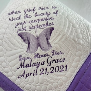 Personalized Baby Memorial/Bereavement Butterfly Sympathy Keepsake Baby Heirloom Quilt (Blanket); Personalized Baby Memorial Gift