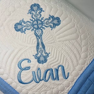 Personalized Baby Cross Blanket, Heirloom Baby Quilt, Personalized Cross Blanket for Baptism, Dedication, or Religious Baby Gift