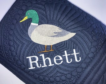 Personalized Mallard Duck Baby Quilt, Hunting Nursery Decor, Duck Baby Blanket, Outdoor Baby Boy Gift, Custom Name Quilt