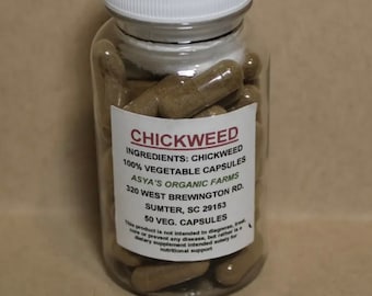 Organic Chickweed  50 500mg Vegan Capsules + Free Shipping