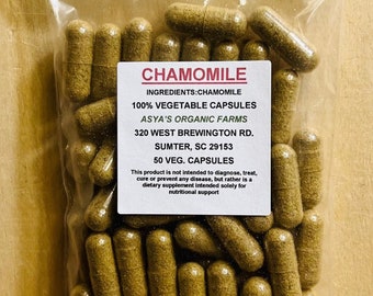 Organic Chamomile 50 500mg Vegan Capsules + Free Shipping