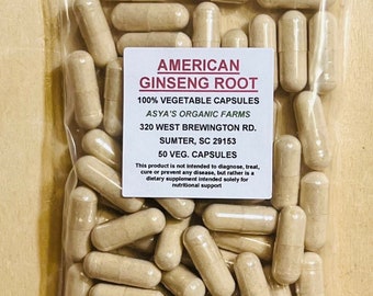 Organic American Ginseng 50 500mg Vegan Capsules + Free Shipping