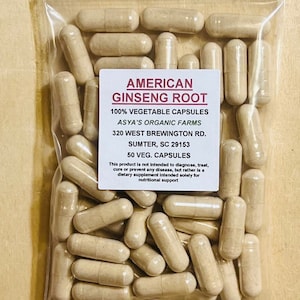 Organic American Ginseng 50 500mg Vegan Capsules + Free Shipping