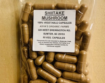 Shiitake Mushroom 50 500mg Vegan Capsules + Free Shipping