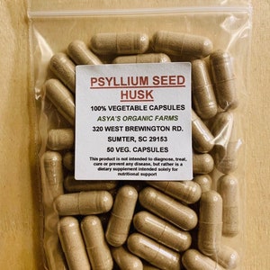 Organic Psyllium Seed Husk 50 500mg Vegan Capsules + Free Shipping