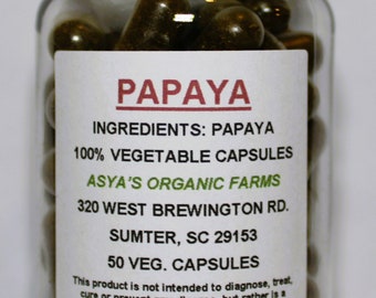Papaya 50 500mg Vegan Capsules + Free Shipping